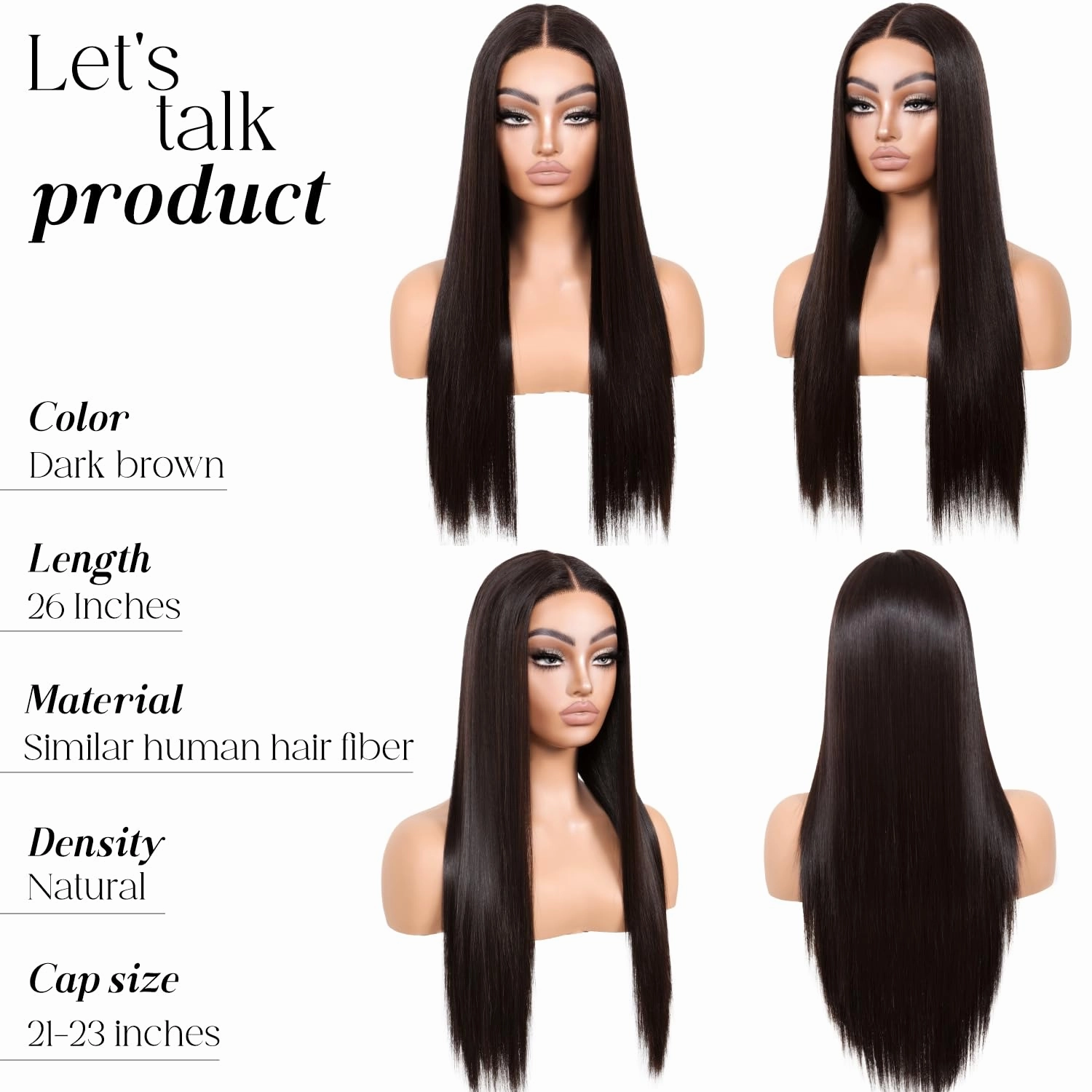 ENCOUNTEU Wear and Go Glueless Straight Wig Brown Lace Front Synthetic Wigs for Women Pre Plucked 13X5X1 HD Lace Dark Brown Wig Middle Part 26inch