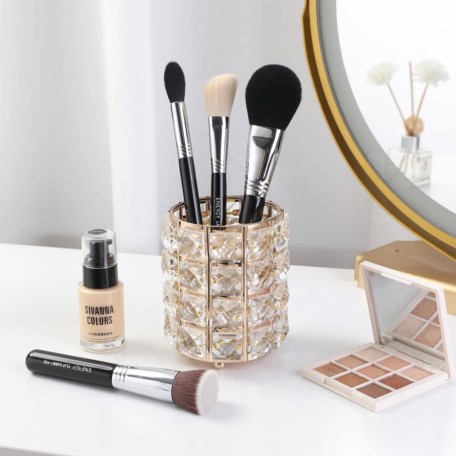 ENERGY Makeup Brush Set 4PCS Premium Synthetic Powder Foundation Blush Contour Bronzer Highlighter Makeup Brushes with Black PU Bag Professional Vegan Face Brushes