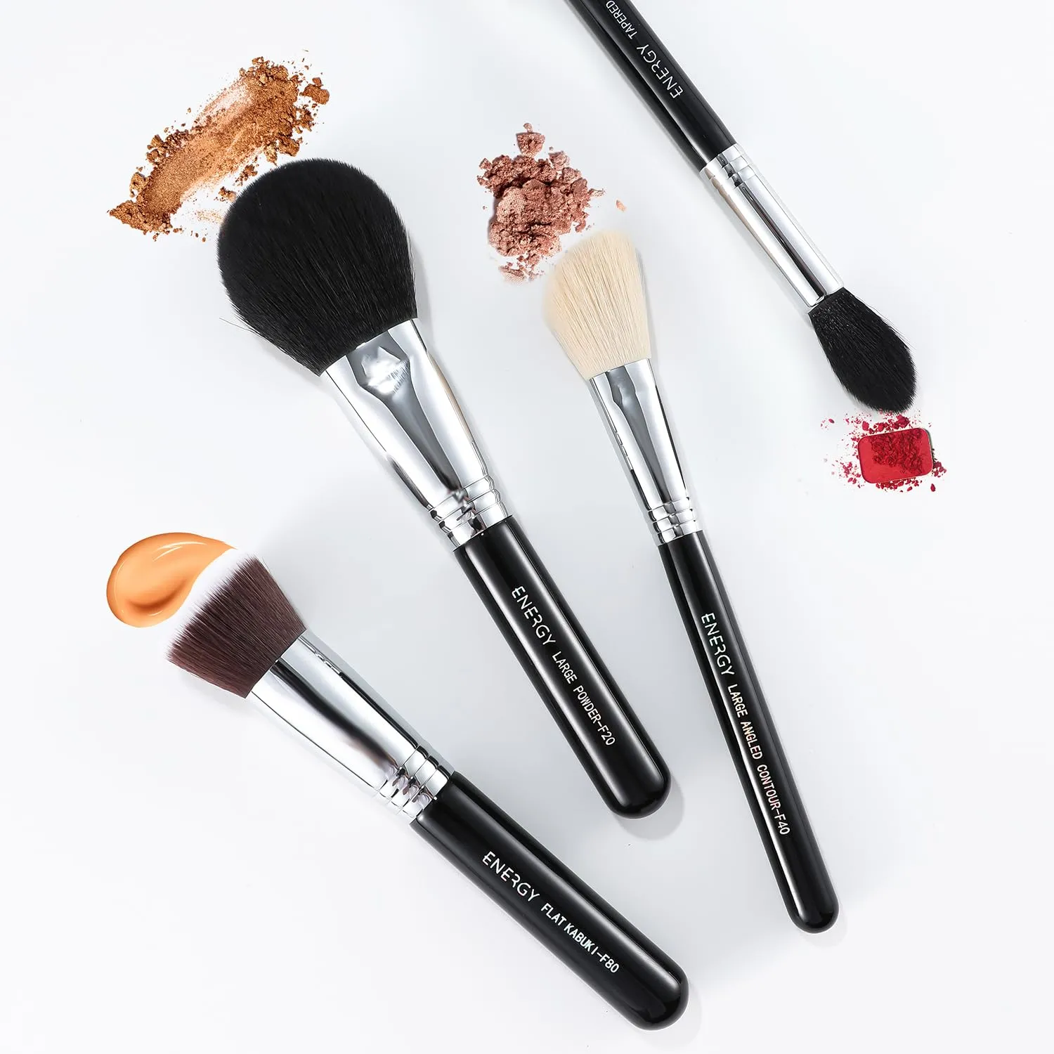 ENERGY Makeup Brush Set 4PCS Premium Synthetic Powder Foundation Blush Contour Bronzer Highlighter Makeup Brushes with Black PU Bag Professional Vegan Face Brushes