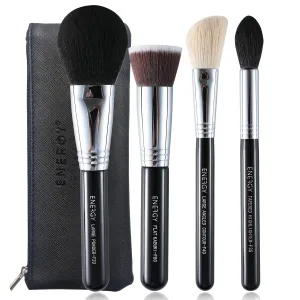 ENERGY Makeup Brush Set 4PCS Premium Synthetic Powder Foundation Blush Contour Bronzer Highlighter Makeup Brushes with Black PU Bag Professional Vegan Face Brushes