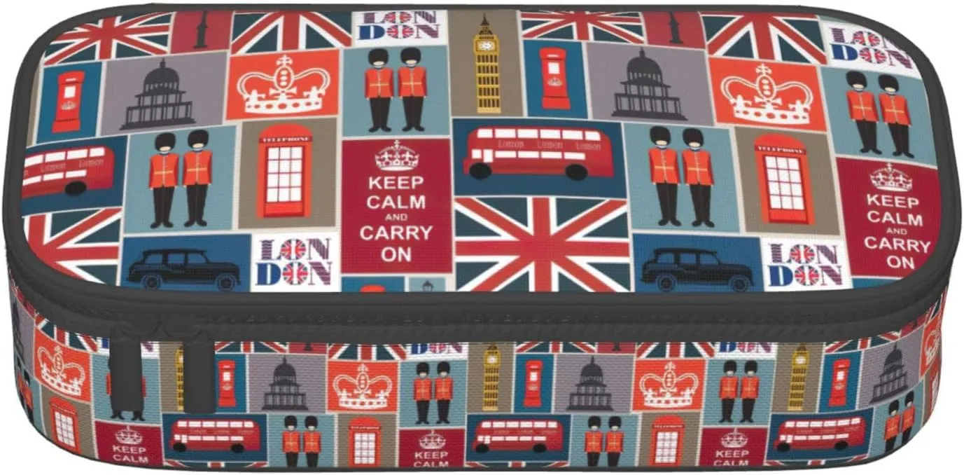 England Symbols Print Multifunctional Pencil Case Stationery Storage Bag Supplies Cosmetic Items Adults