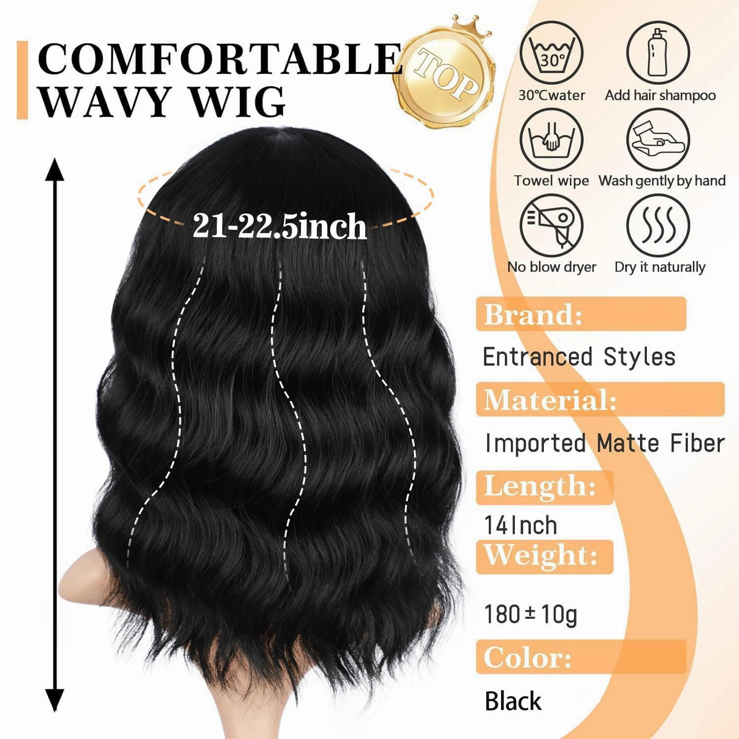 ENTRANCED STYLES Black Wig for Women Short Wavy Curly Bob Wigs with Bangs 14inch Medium Length Synthetic Chic Hair for Daily Party Wear
