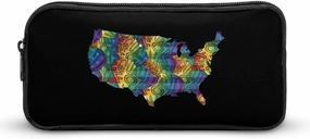 Equality for All U.S.A Map Flag Cute Pencil Case Pencil Pouch Portable Pen Bag with Zip Stationary Supplies Travel Storage Bag