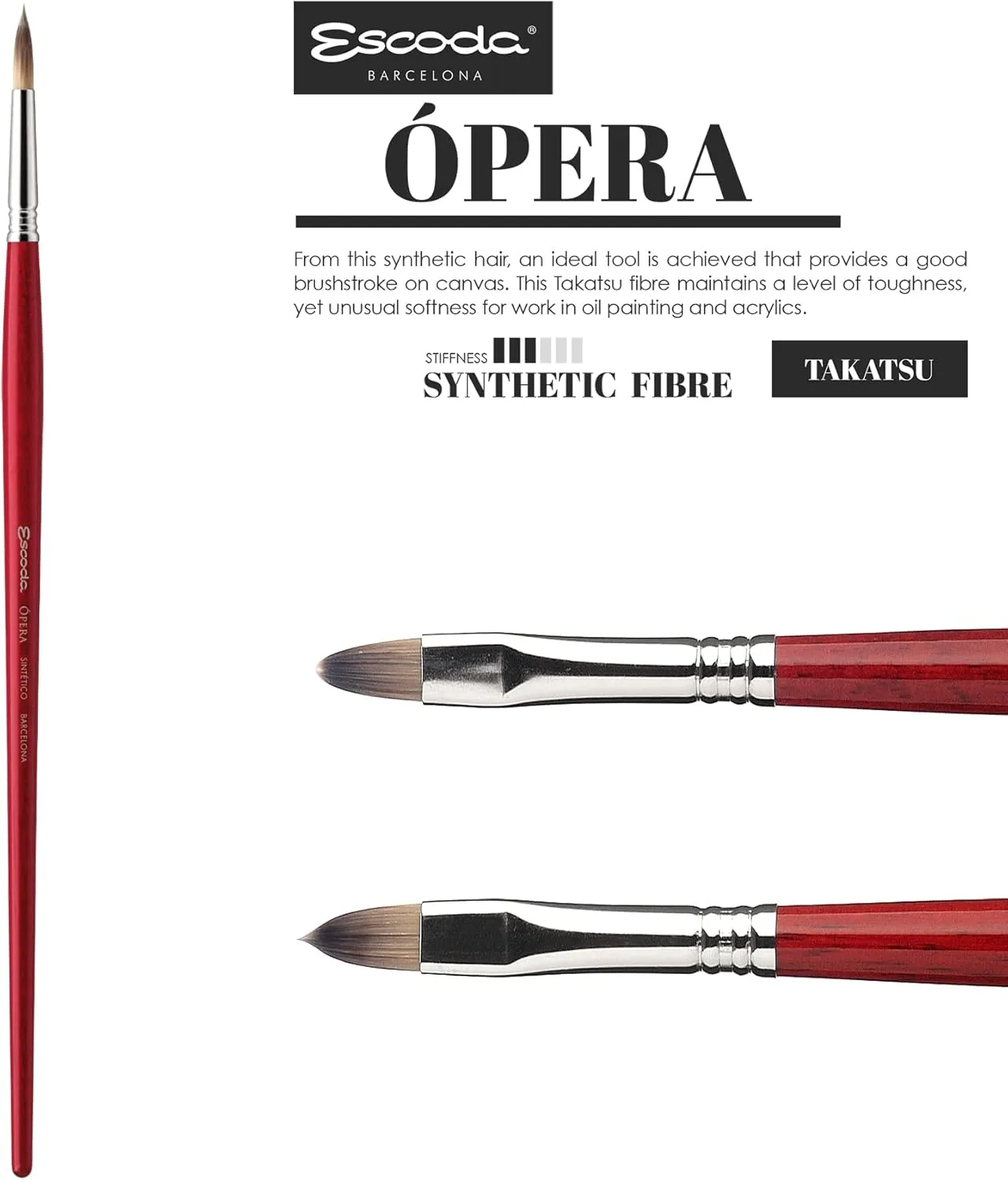 Escoda Opera Series 3060 Artist Oil and Acrylic Paint Brush, Synthetic Takatsu Filament, Filbert, Size 24