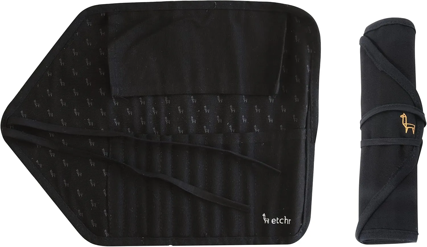 ETCHR Canvas Roll Up Brush Pouch - Black Paint Brush Holder with Canvas Ties
