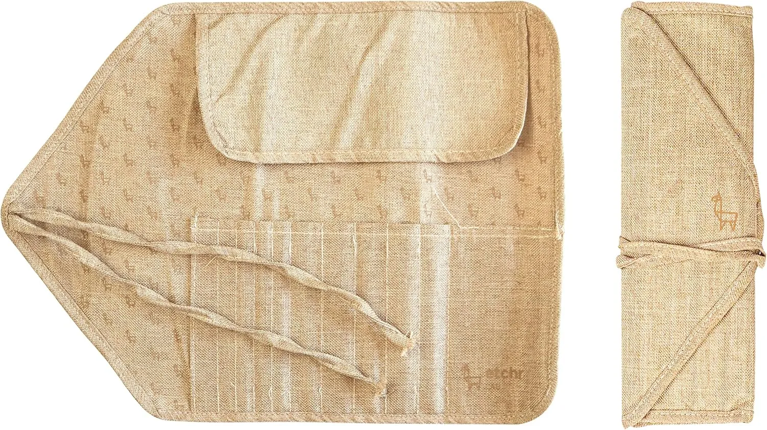 ETCHR Canvas Roll Up Brush Pouch - Brown Paint Brush Holder with Canvas Ties