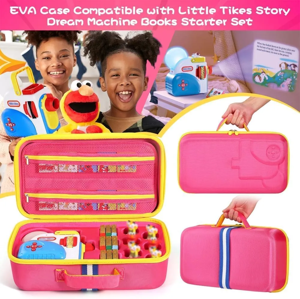 EVA Carrying Case Compatible with Little Tikes Story Dream Machine Books Starter Set, Portable Storage Case Organizer for Little Tikes Storytelling Toys, Travel Handle Bag (Pink, Large Size)