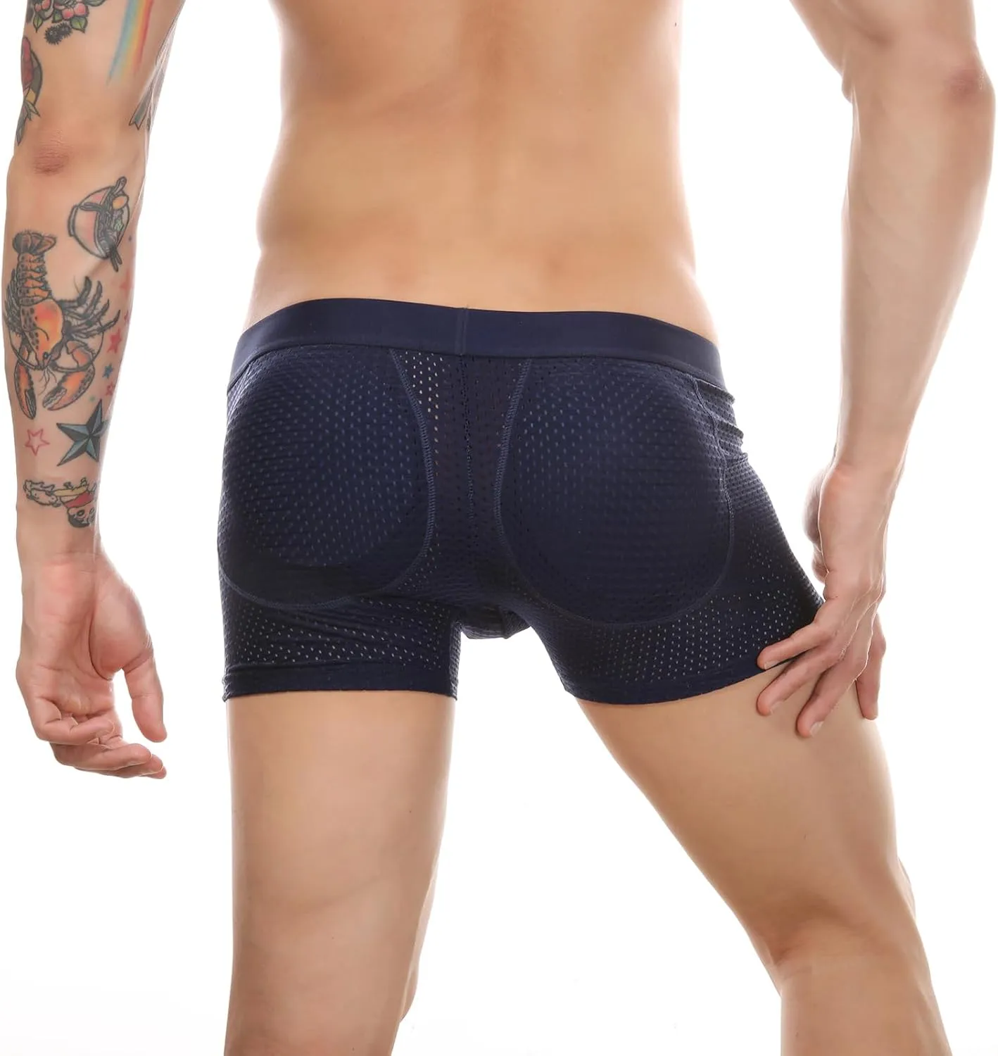 Evankin Mens Butt Padded Boxer Briefs Breathable Mesh Underwear Butt Enhancer Underpants with Hip Pad