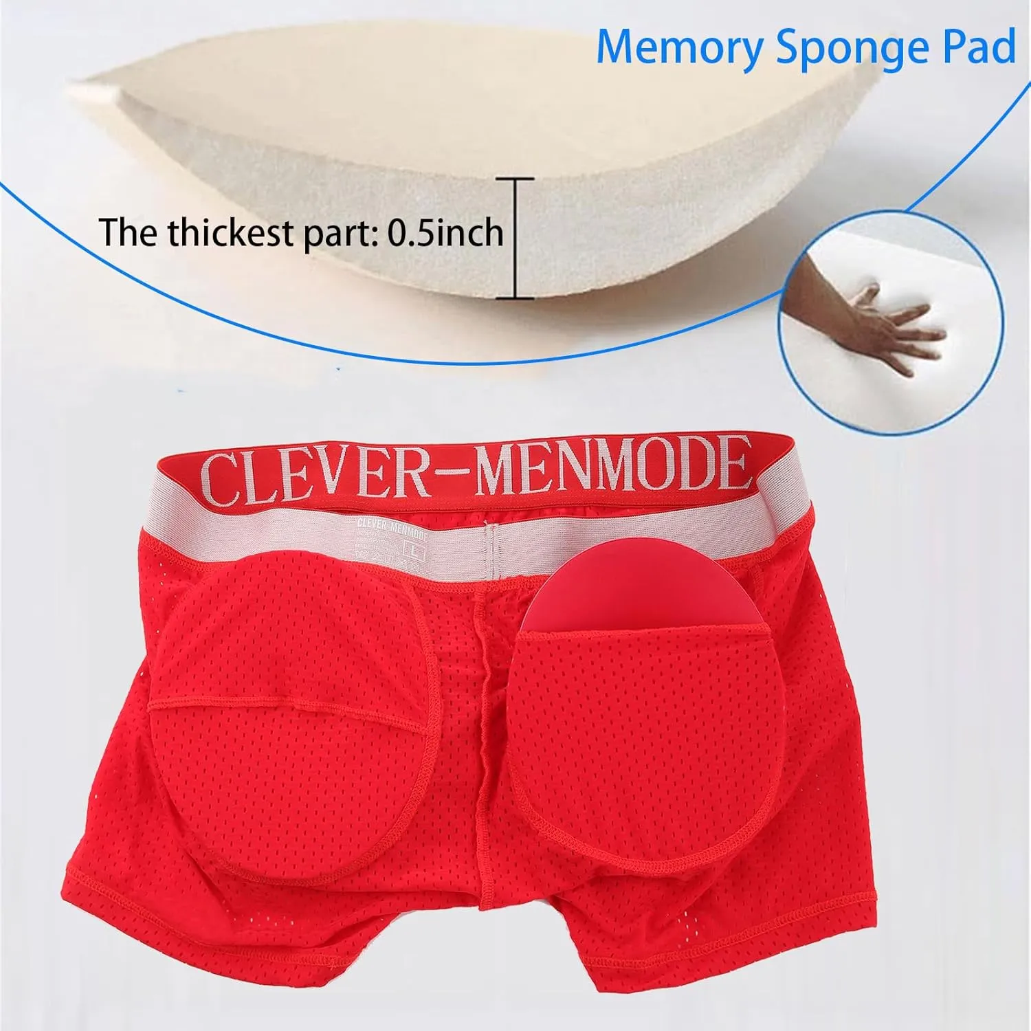Evankin Mens Butt Padded Boxer Briefs Breathable Mesh Underwear Butt Enhancer Underpants with Hip Pad