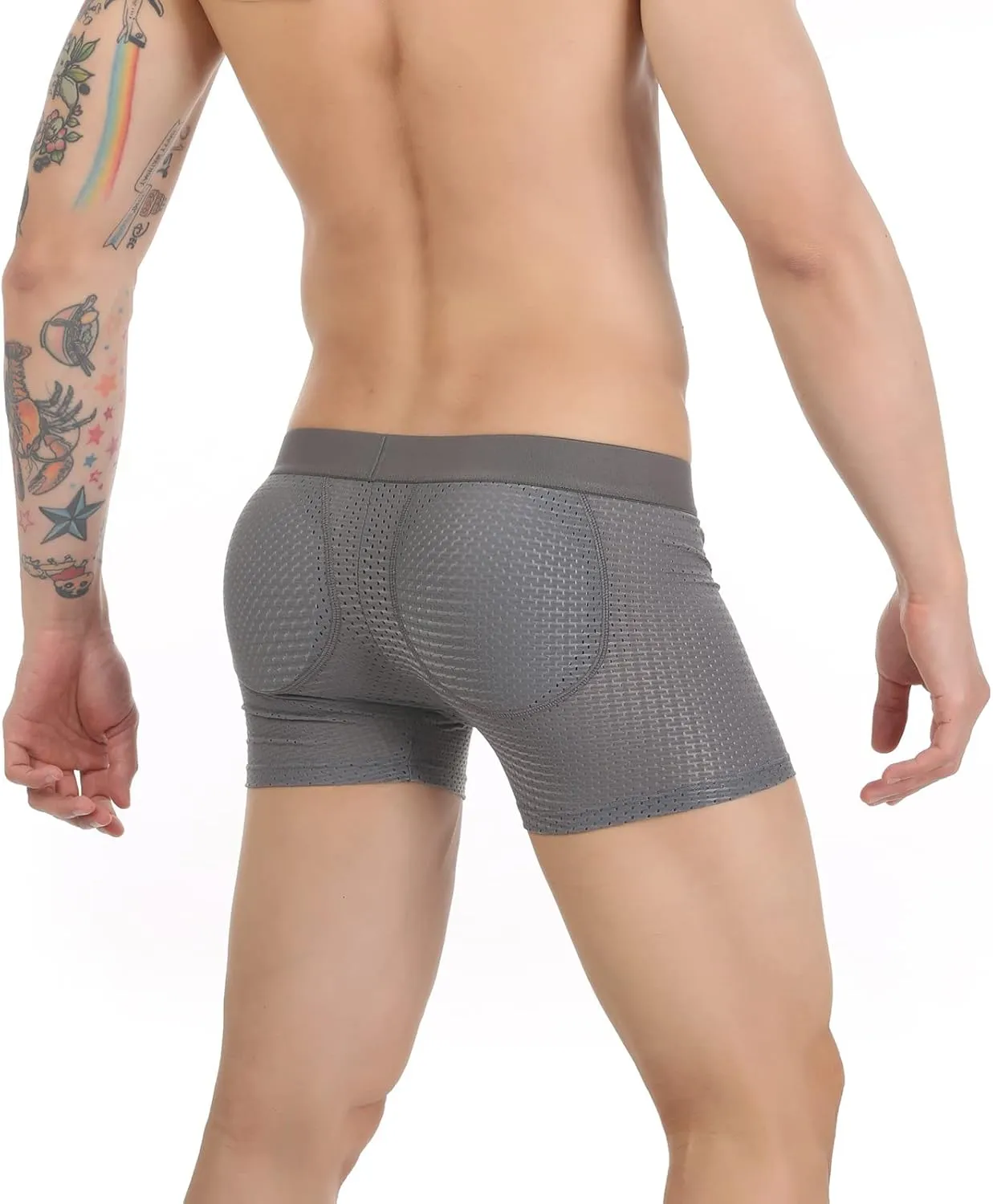 Evankin Mens Butt Padded Boxer Briefs Breathable Mesh Underwear Butt Enhancer Underpants with Hip Pad