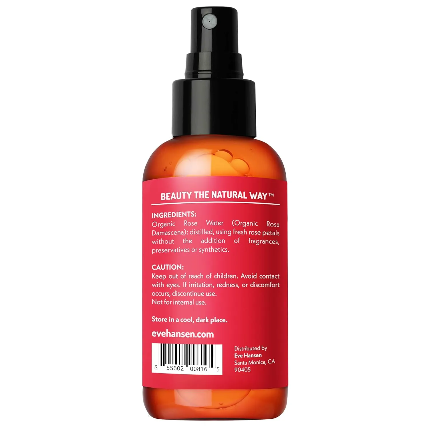 Eve Hansen Organic Rose Water Spray – Pure Rosewater Face & Hair Mist for Hydration & Refreshing Glow | Facial Toner & Makeup Setting Spray | Alcohol-Free & Vegan | 4 oz