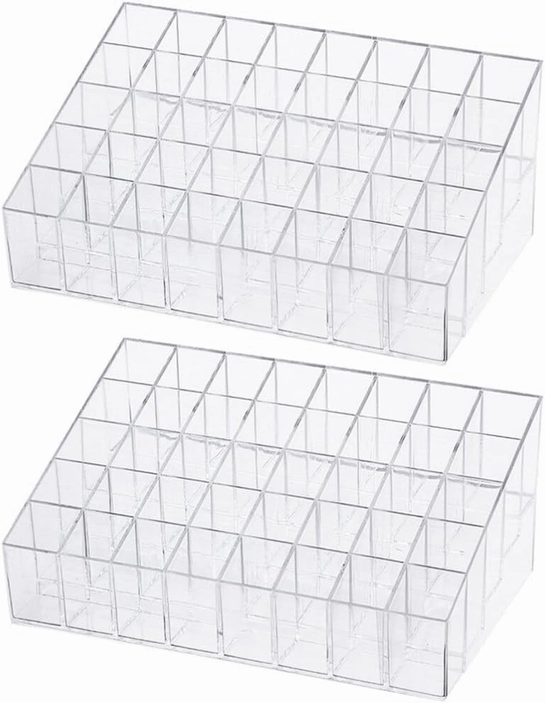 EXCEART Makeup Organizer Stand 2Pcs 40 Grids Lipsticks Holder Clear Acrylic Lipgloss Lipstick Organizer and Storage Display Case for Lip Gloss, Lipstick Tubes Makeup Organizer Shelf