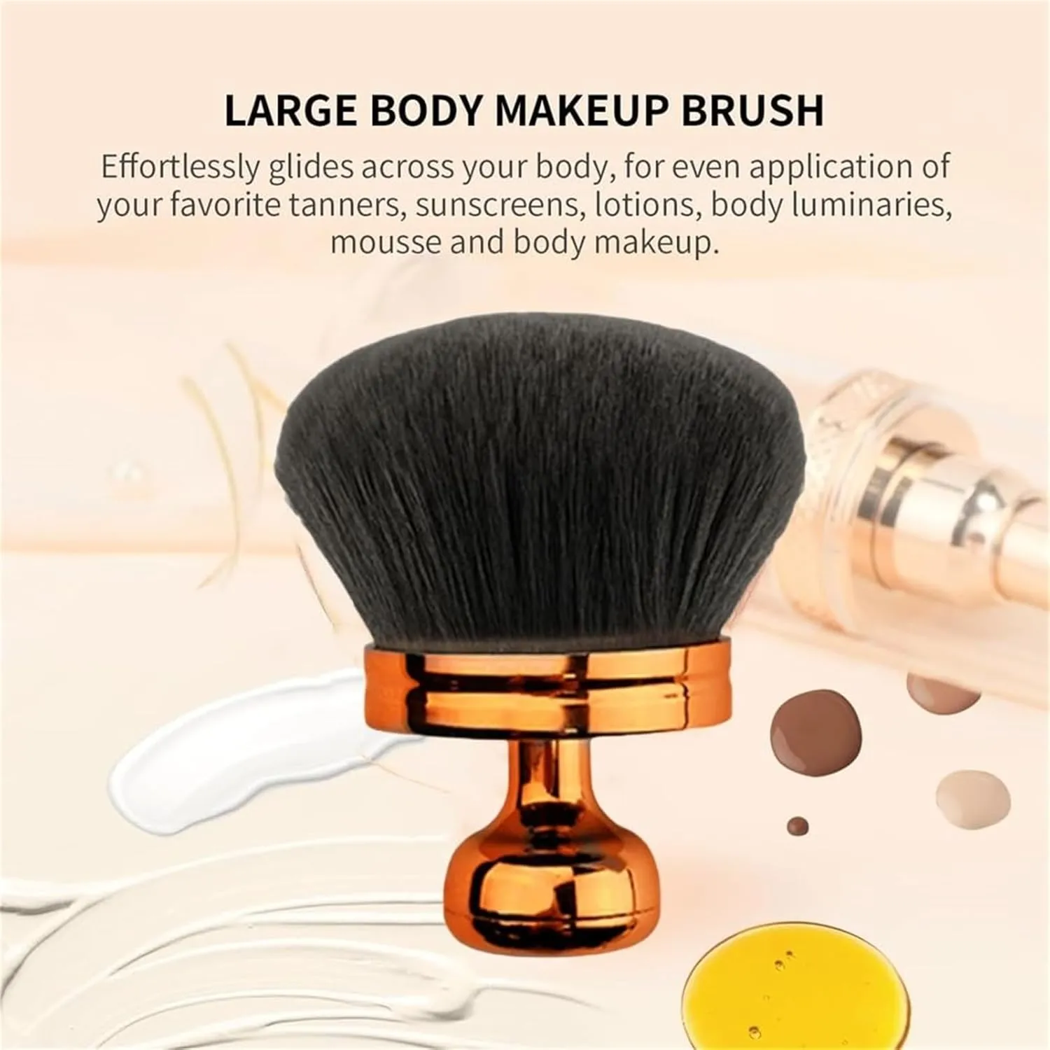 Extra Large Body Makeup Brush, 74mm Self Tanner Back Applicator, Soft Wide-Headed Kabuki Brush, For Face, Legs, Blush Blending, Summer travel makeup for woman who love beauty (rose gold 1)