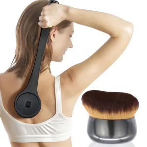 Extra Large Body Makeup Brush For Self Tanner, Sunscreen, Self Tan Back Applicator, Wide-Headed Kabuki Brush for Even& Pretty Lotion Application. Bronzer Blend, Long-Handle Face Leg Brush- Black Set