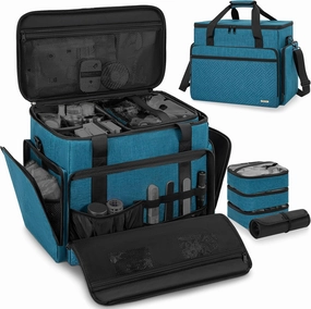 Extra Large Makeup Case with 4 Removable Pouches, Professional Make up Train Case,Travel Cosmetic Bag for Hairstylists Nail Tech Makeup Artist with Shoulder Strap and Handle (Blue)