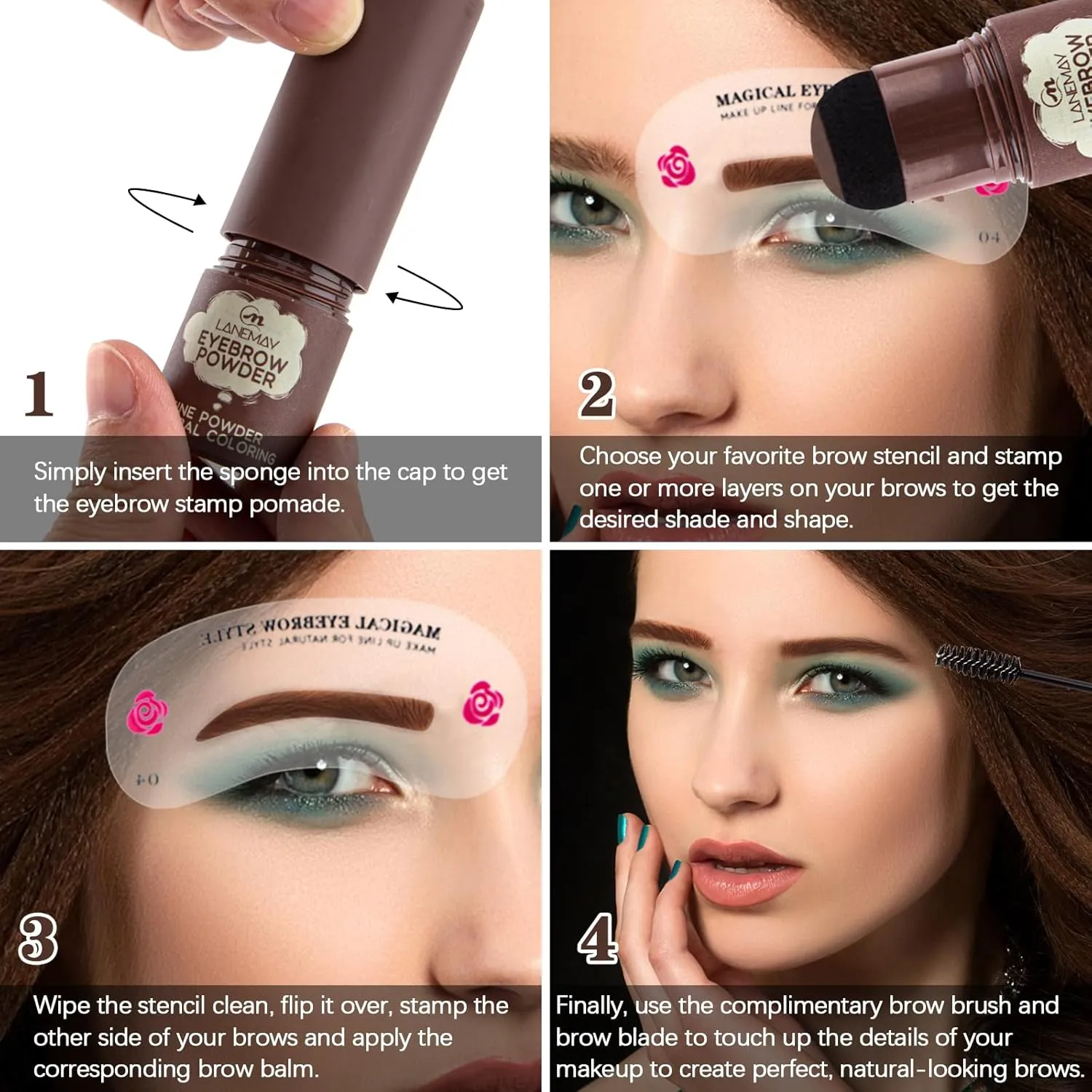 Eyebrow Stamp Stencil Kit Brow Stamp Kit with 24 Reusable Eyebrow Stencils Eyebrow Shaper Eyebrow Pomade Waterproof Eyebrow Stencil Kit Natural Eye Brow Stencil Kits(Black Brown Eyebrow Kit)