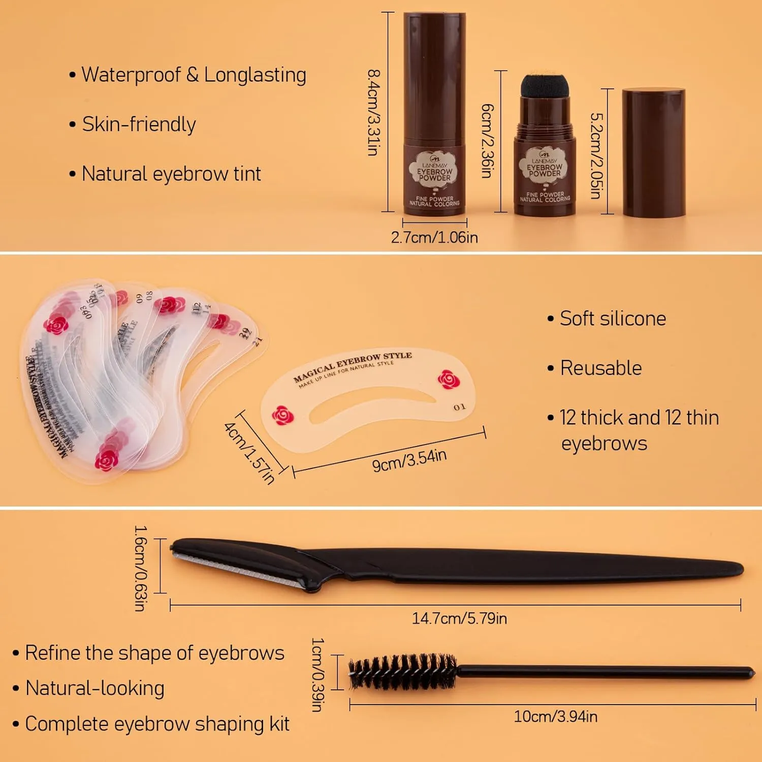 Eyebrow Stamp Stencil Kit Brow Stamp Kit with 24 Reusable Eyebrow Stencils Eyebrow Shaper Eyebrow Pomade Waterproof Eyebrow Stencil Kit Natural Eye Brow Stencil Kits(Black Brown Eyebrow Kit)