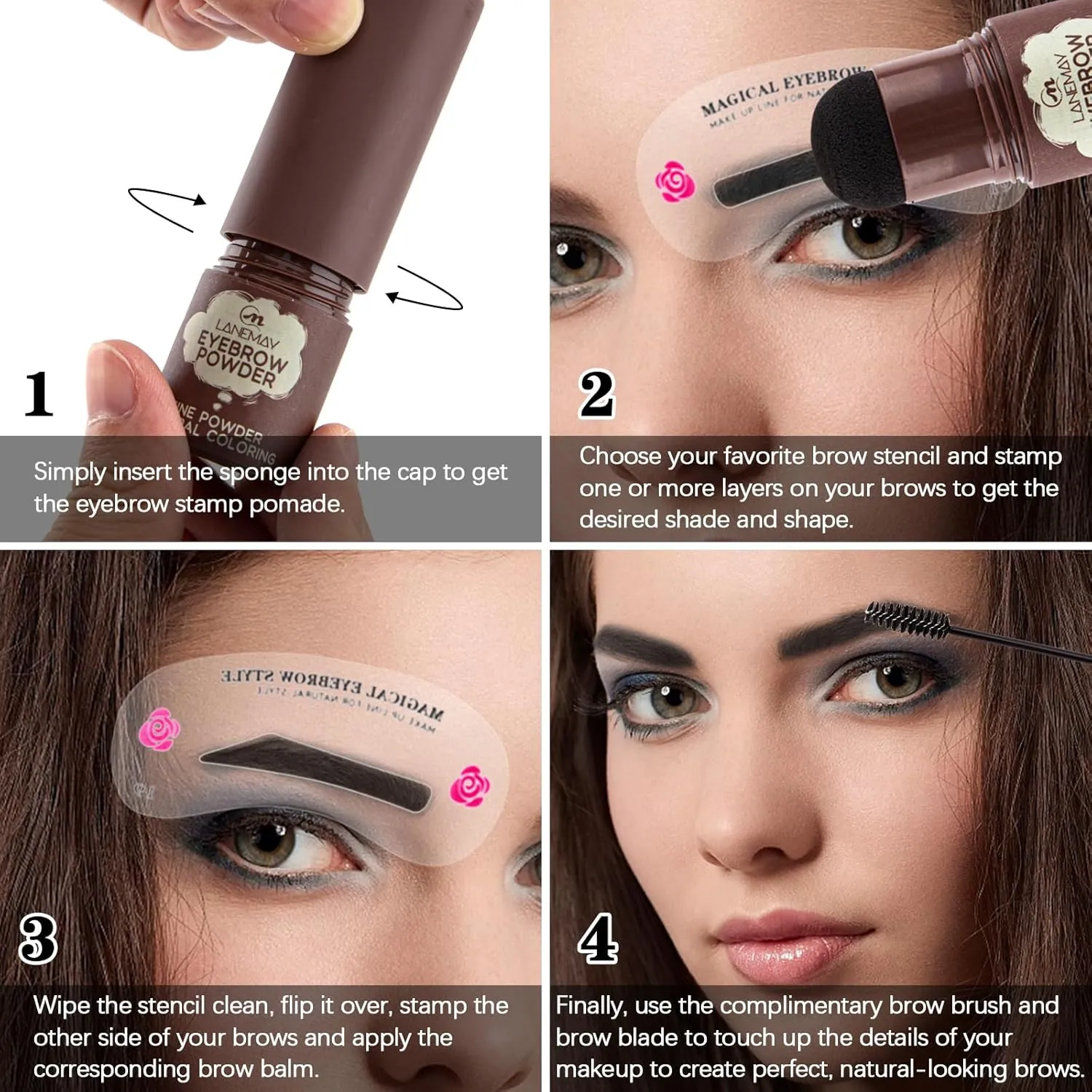 Eyebrow Stamp Stencil Kit Brow Stamp Kit with 24 Reusable Eyebrow Stencils Eyebrow Shaper Waterproof Eyebrow Pomade Eyebrow Stencil Kit Eye Brow Stencil Kits Eyebrow Makeup(Black Eyebrow Kit)