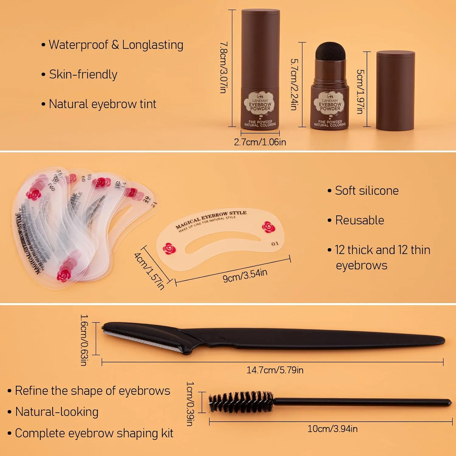 Eyebrow Stamp Stencil Kit Brow Stamp Kit with 24 Reusable Eyebrow Stencils Eyebrow Shaper Waterproof Eyebrow Pomade Eyebrow Stencil Kit Eye Brow Stencil Kits Eyebrow Makeup(Black Eyebrow Kit)