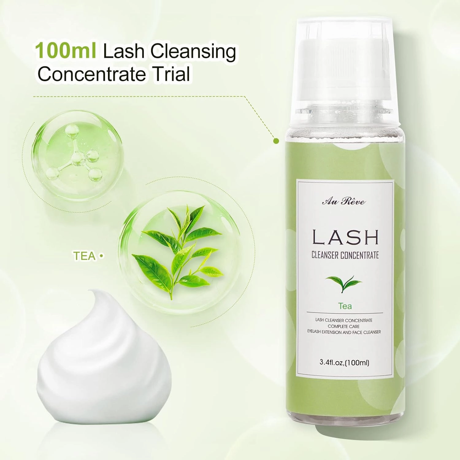 Eyelash Cleanser Concentrate 100ml Eyelash Extension Cleanser Inside the Eyelash Extension Kit Oil-Free Eyelash Extension Shampoo Perfect for Salon-Can Make Ten 60ml bottles of Lash Shampoo，tea