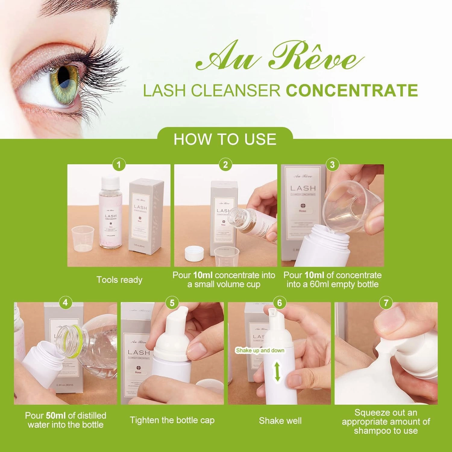 Eyelash Cleanser Concentrate 100ml Eyelash Extension Cleanser Inside the Eyelash Extension Kit Oil-Free Eyelash Extension Shampoo Perfect for Salon-Can Make Ten 60ml bottles of Lash Shampoo，tea