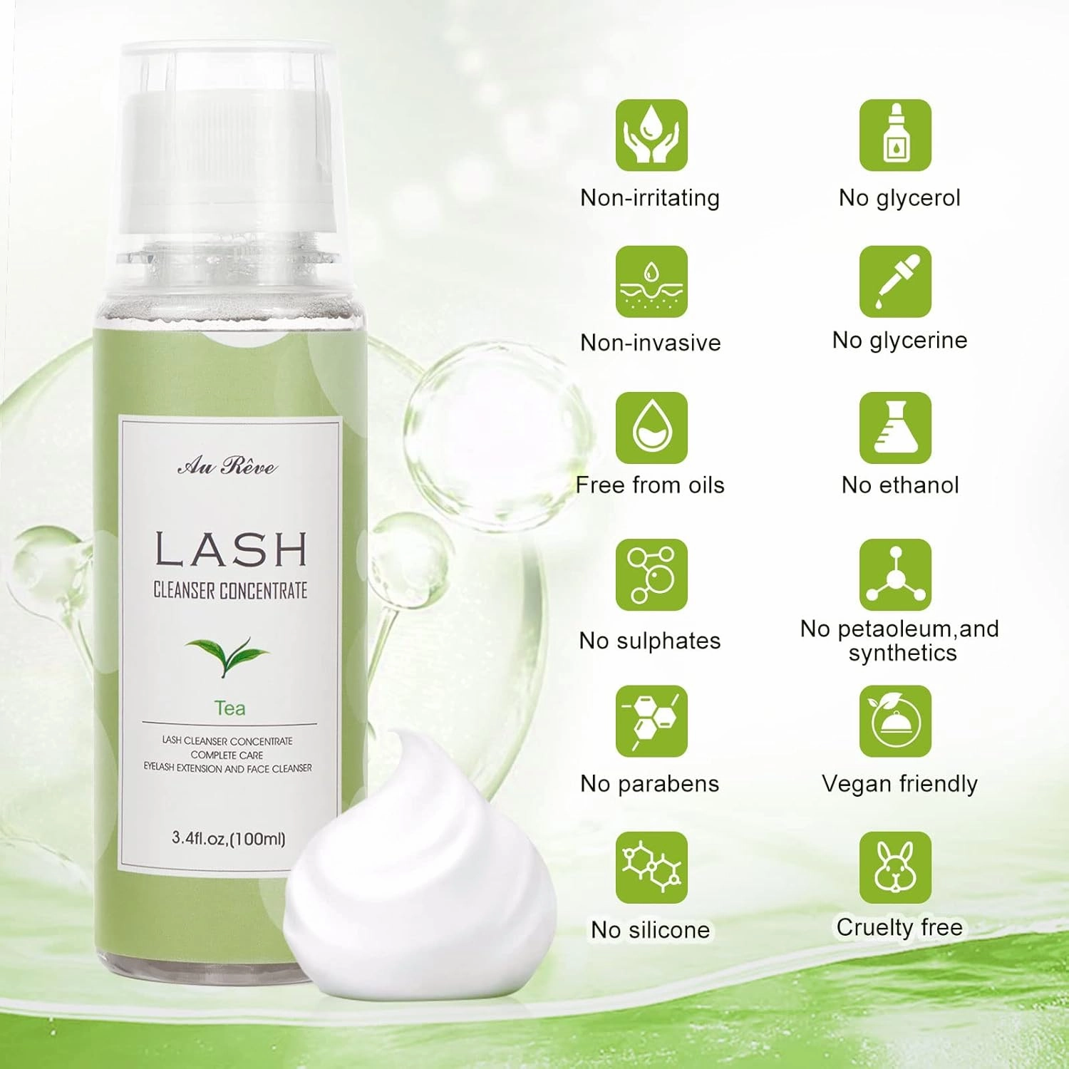 Eyelash Cleanser Concentrate 100ml Eyelash Extension Cleanser Inside the Eyelash Extension Kit Oil-Free Eyelash Extension Shampoo Perfect for Salon-Can Make Ten 60ml bottles of Lash Shampoo，tea