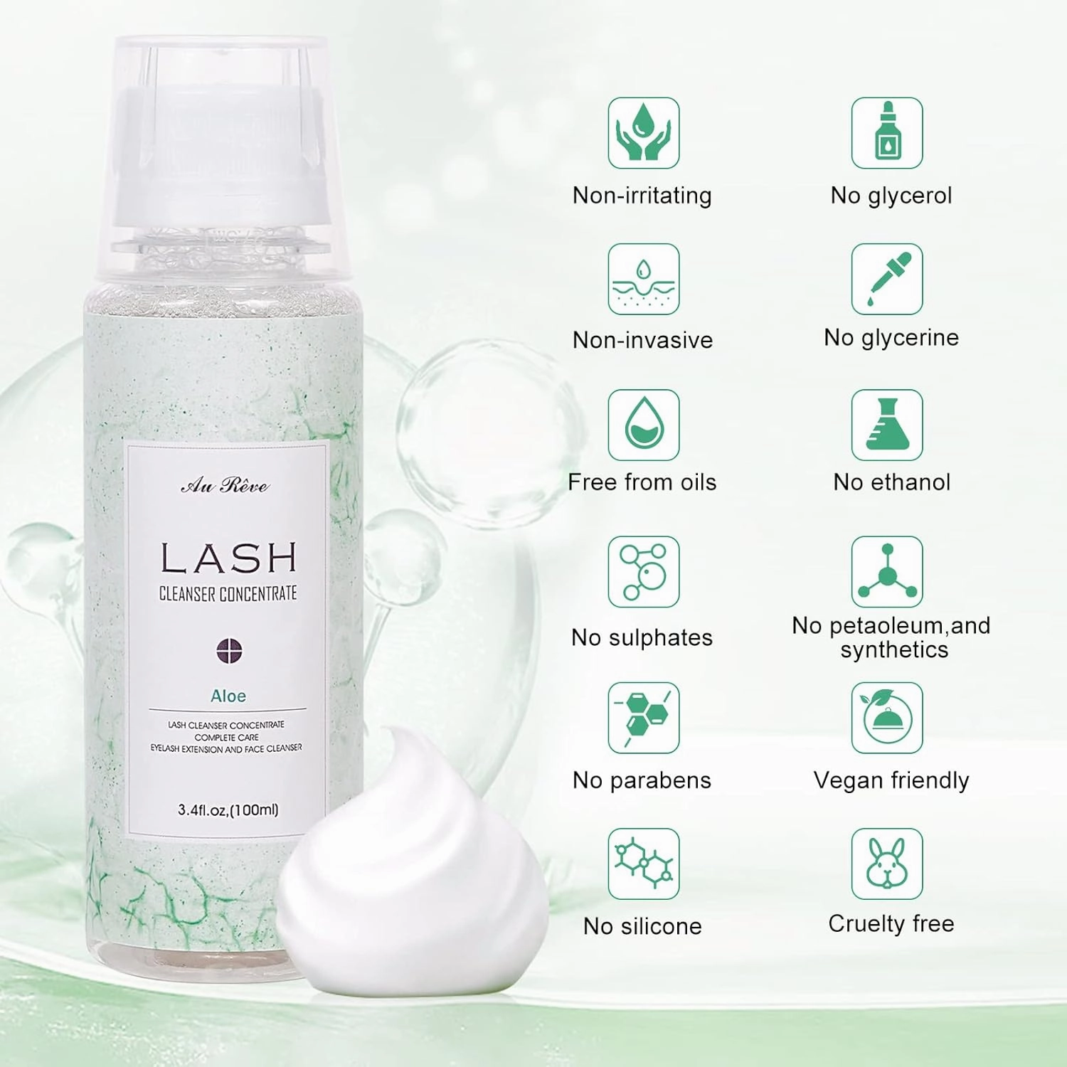 Eyelash Cleanser Concentrate 100ml Lash Extension Shampoo Oil-Free Eyelash Extension Shampoo with Salon Home Care -Makes 20 Bottles 60ml Lash Shampoo, Aloe