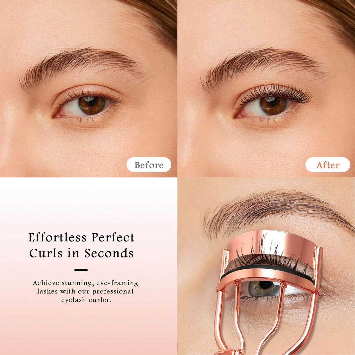 Eyelash Curler Tool - 3-in-1 Professional Eyelash Curler Lash Lift Kit Lash Curler, Professional Kit,Eyelash Extension Tweezers - Includes Replacement Pad for Home & Travel Uses,Rose Gold