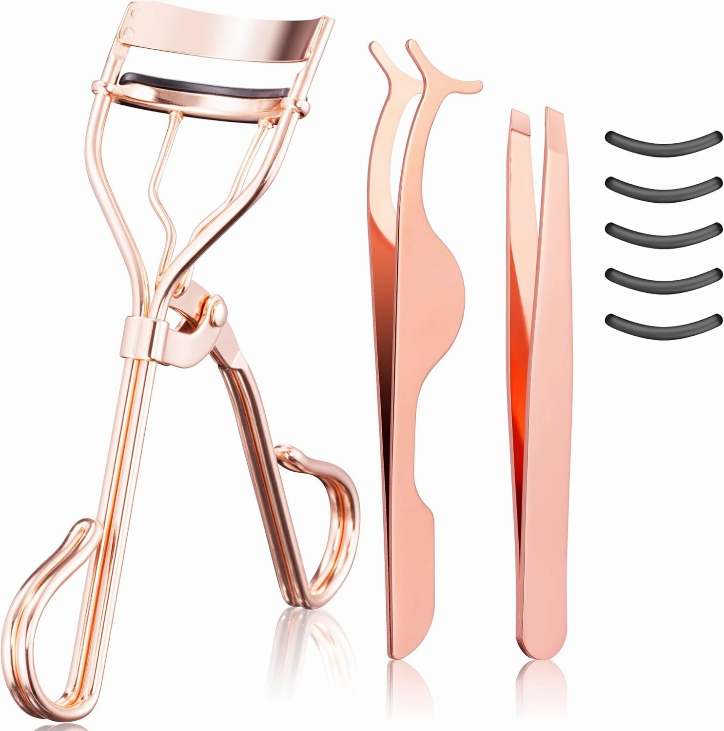 Eyelash Curler Tool - 3-in-1 Professional Eyelash Curler Lash Lift Kit Lash Curler, Professional Kit,Eyelash Extension Tweezers - Includes Replacement Pad for Home & Travel Uses,Rose Gold