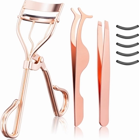 Eyelash Curler Tool - 3-in-1 Professional Eyelash Curler Lash Lift Kit Lash Curler, Professional Kit,Eyelash Extension Tweezers - Includes Replacement Pad for Home & Travel Uses,Rose Gold