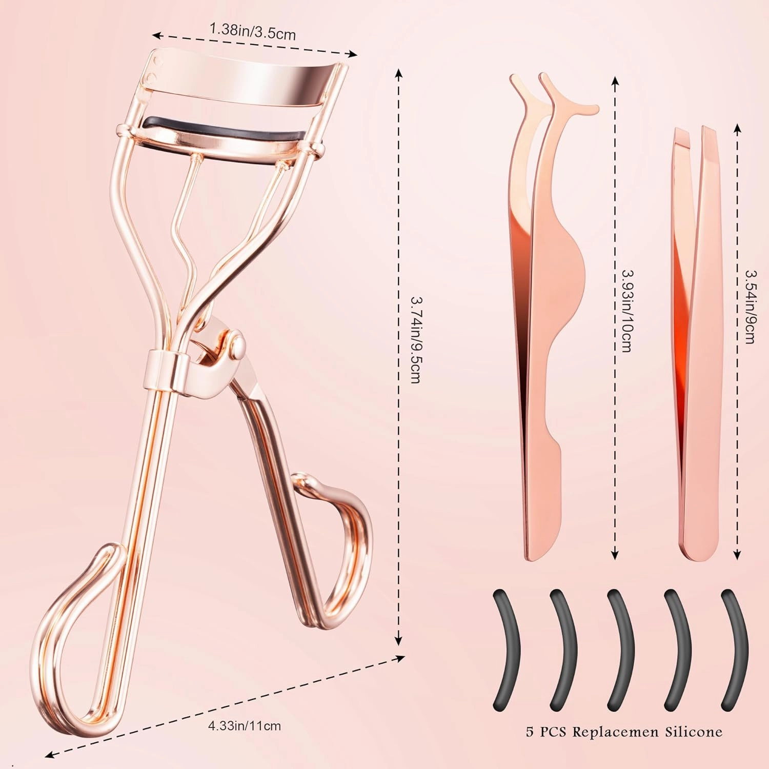Eyelash Curler Tool - 3-in-1 Professional Eyelash Curler Lash Lift Kit Lash Curler, Professional Kit,Eyelash Extension Tweezers - Includes Replacement Pad for Home & Travel Uses,Rose Gold