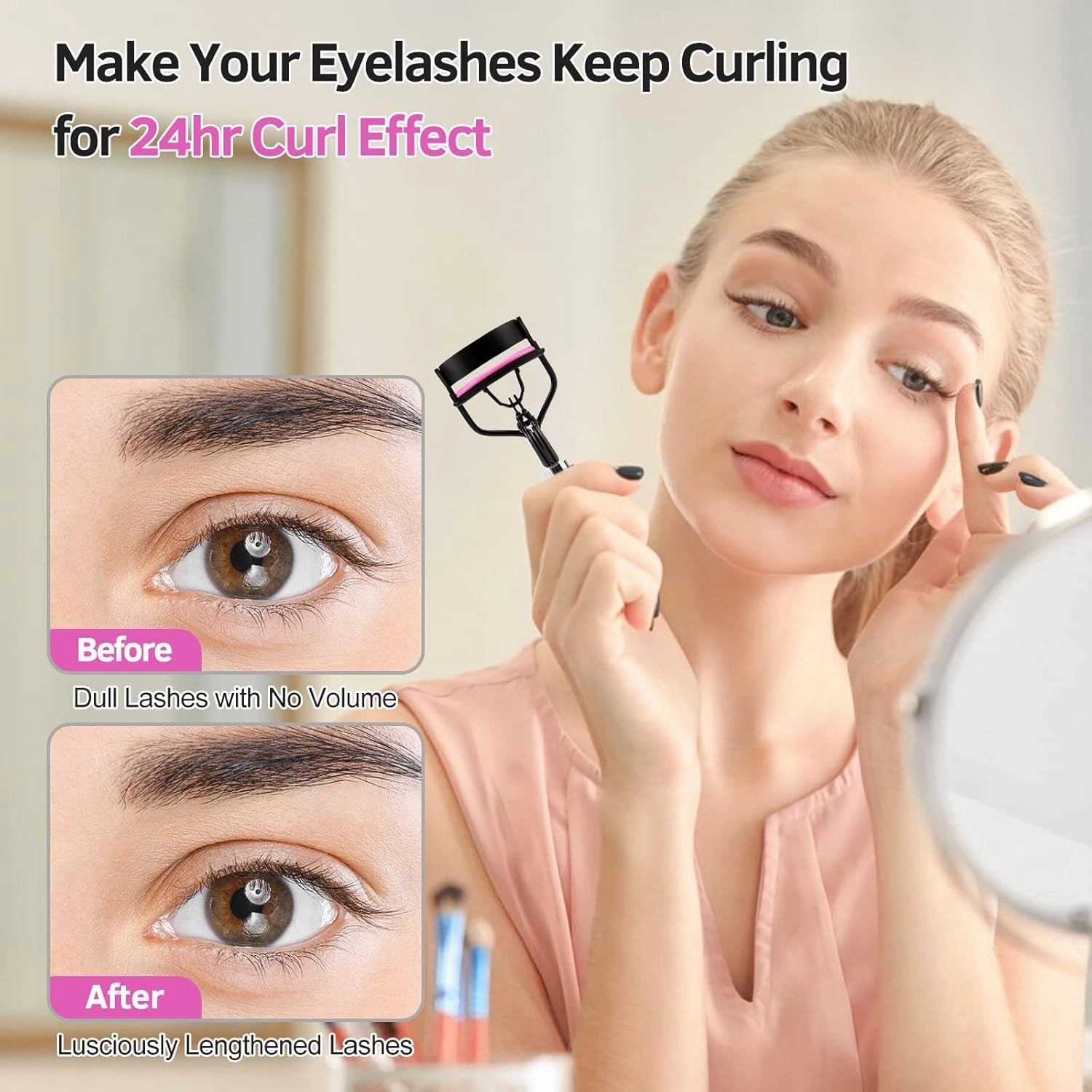 Eyelash Curlers Kit for Women W Lash Curler, Eyelash Comb Seperator, 3 In1 Mascara Brushes, Eyelash Extension Tweezers, Foldable Eyebrow Brush and Comb, 10 Silicone Refills Pads for Natural Eyelashes