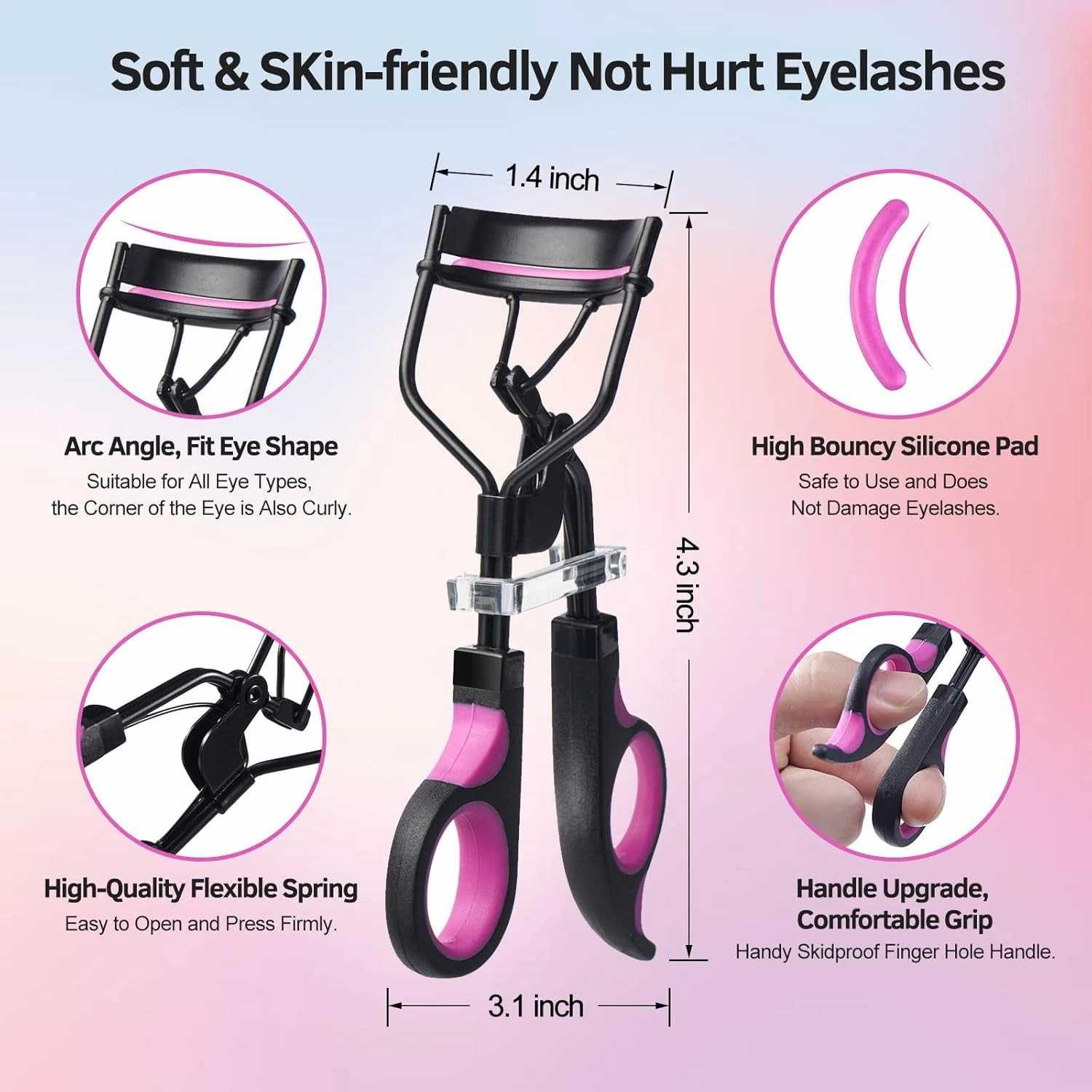 Eyelash Curlers Kit for Women W Lash Curler, Eyelash Comb Seperator, 3 In1 Mascara Brushes, Eyelash Extension Tweezers, Foldable Eyebrow Brush and Comb, 10 Silicone Refills Pads for Natural Eyelashes