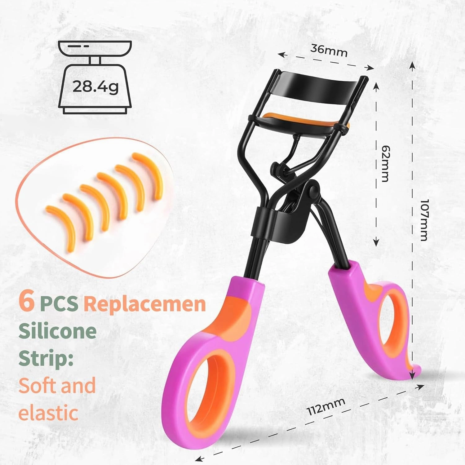 Eyelash Curlers with 6PCS Extra Replacement Pads, Premium Quality Eye Lash Curler, Superior Curling Effect, Easy to Hold and Use, Valentines Day Gifts for Her - Orange Purple Handle
