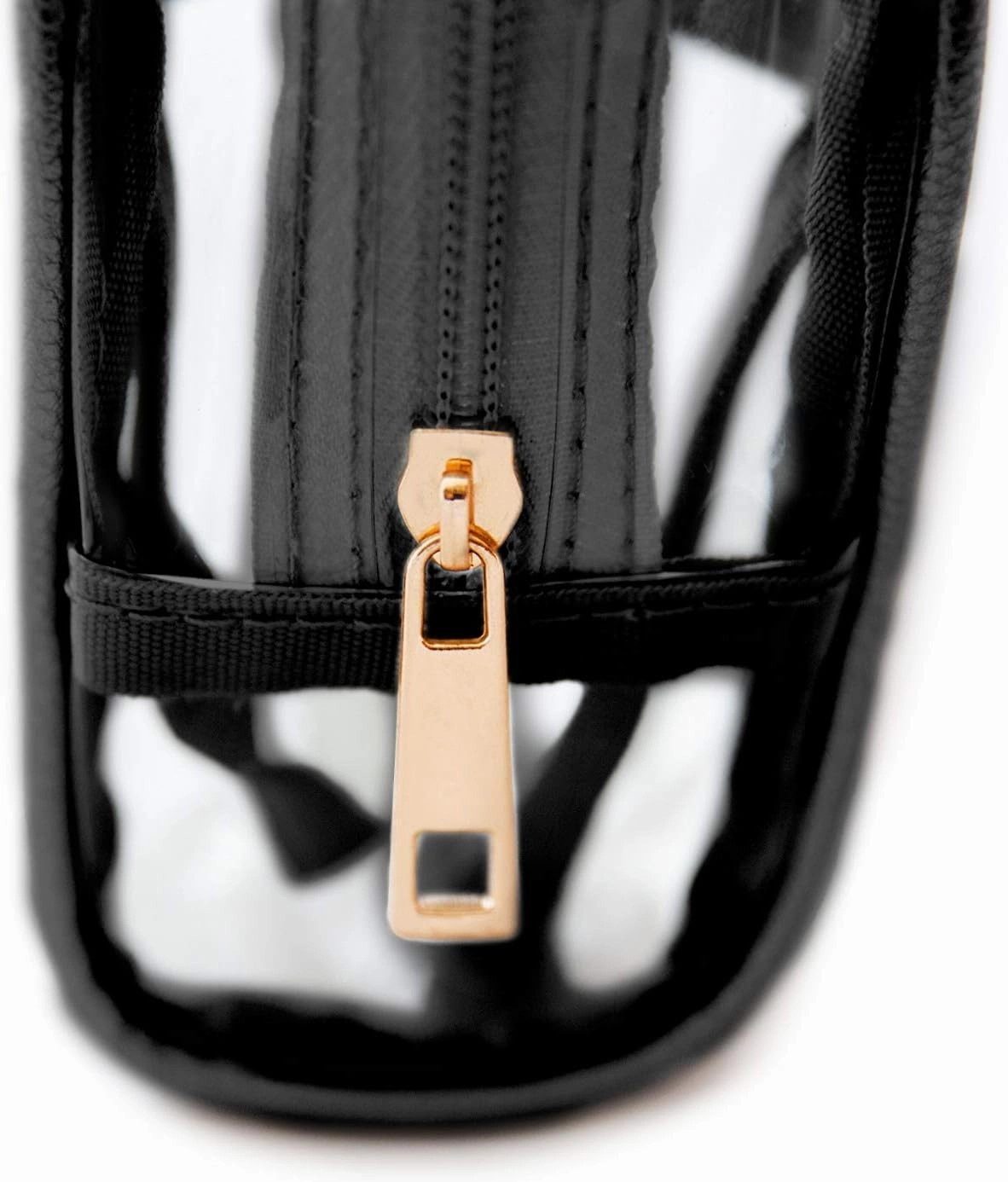 EzPacking Clear Makeup and Brush Bag/Long Cosmetic Organizer Pouch for Travel, Gym or Home/Vegan Leather Piping & 2 Interior Pockets/Small See Through Transparent PVC Plastic