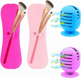 FA FIGHTART 4Pack Makeup Brush Sponge Holder Silicone Makeup Brush Storage Bag Case Organizer Box Beauty Blender Holders Travel