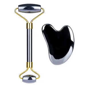 Face Jade Roller Gua Sha Set Facial Beauty Roller Skin Care Tools Terahertz Energy Stone Massager for Face, Eyes, Neck, Finger Set
