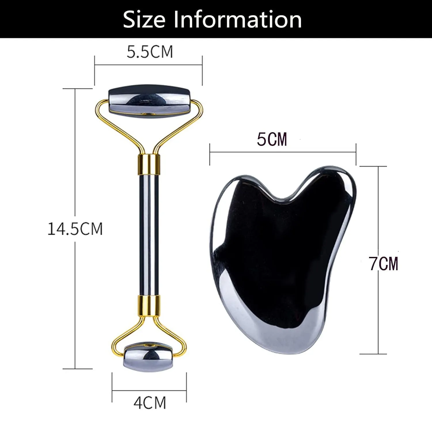 Face Jade Roller Gua Sha Set Facial Beauty Roller Skin Care Tools Terahertz Energy Stone Massager for Face, Eyes, Neck, Finger Set