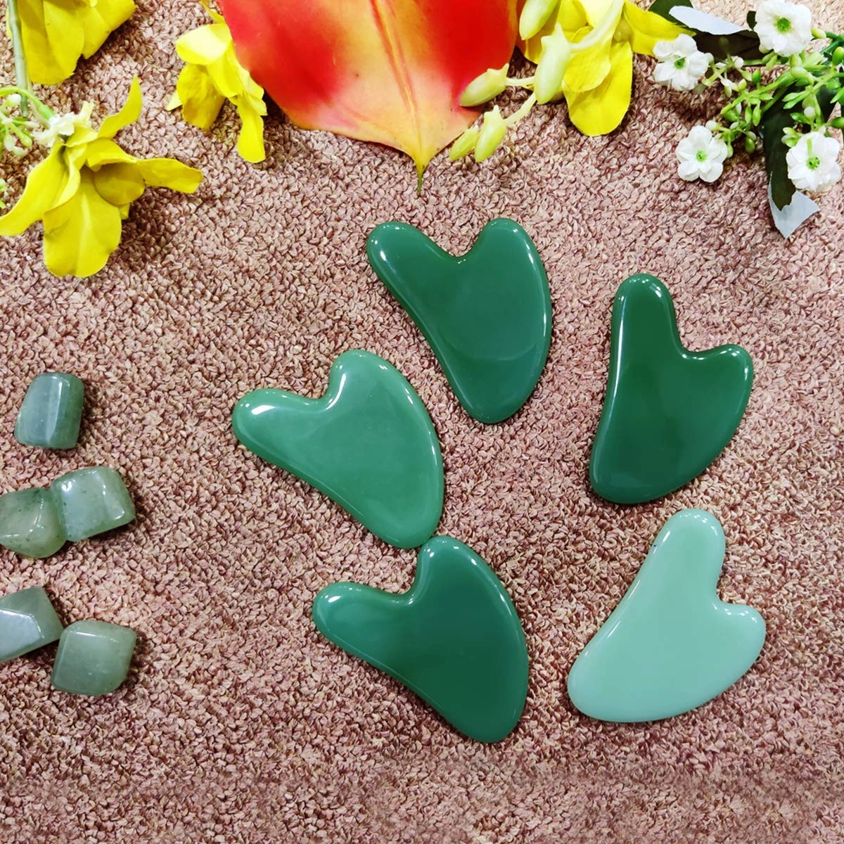 Face Roller and Massage Stone for Skin care Handmade-Crafted Facial Massager Skin Tool for Anti Aging Skincare 100 Percent Certified Stone (Gua Sha Green)