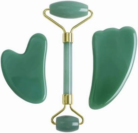 Face Roller Gua Sha Gouache Scraper Natural Amethyst Rose Jade Stones Roller and Guasha Set Facial Lift Skin Care Tools, Type 3