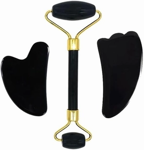 Face Roller Gua Sha Gouache Scraper Natural Amethyst Rose Jade Stones Roller and Guasha Set Facial Lift Skin Care Tools, Type 6