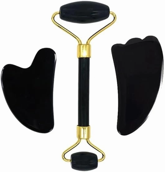 Face Roller Gua Sha Gouache Scraper Natural Amethyst Rose Jade Stones Roller and Guasha Set Facial Lift Skin Care Tools, Type 6