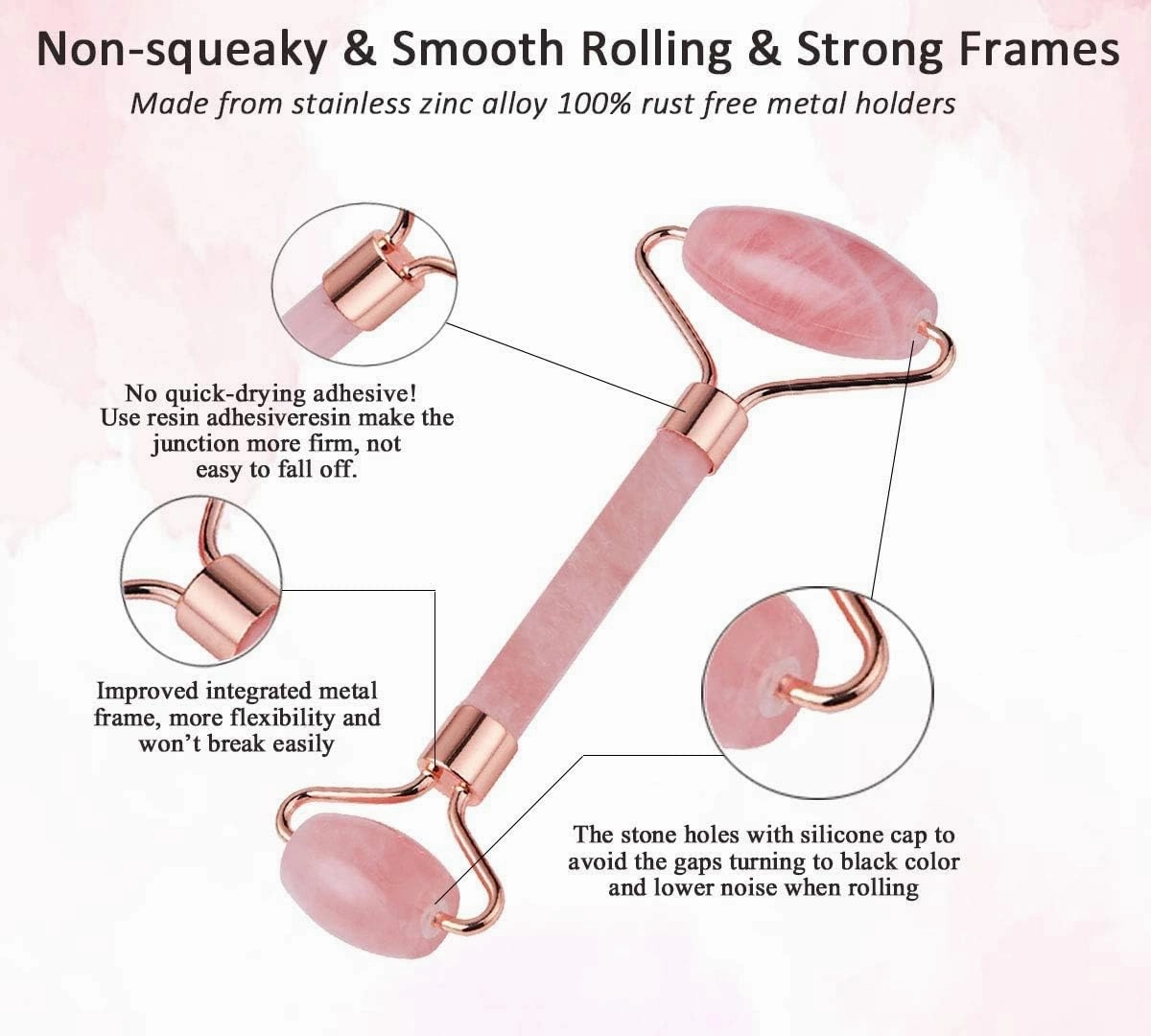Face Roller Jade Roller   Gua Sha Massage Tool Set Handheld 100% Natural Rose Quartz Jade for Wrinkles Anti Aging Eye Neck Face Back Body Skin Massager Noiseless 2 PCS (Shape with two angles)