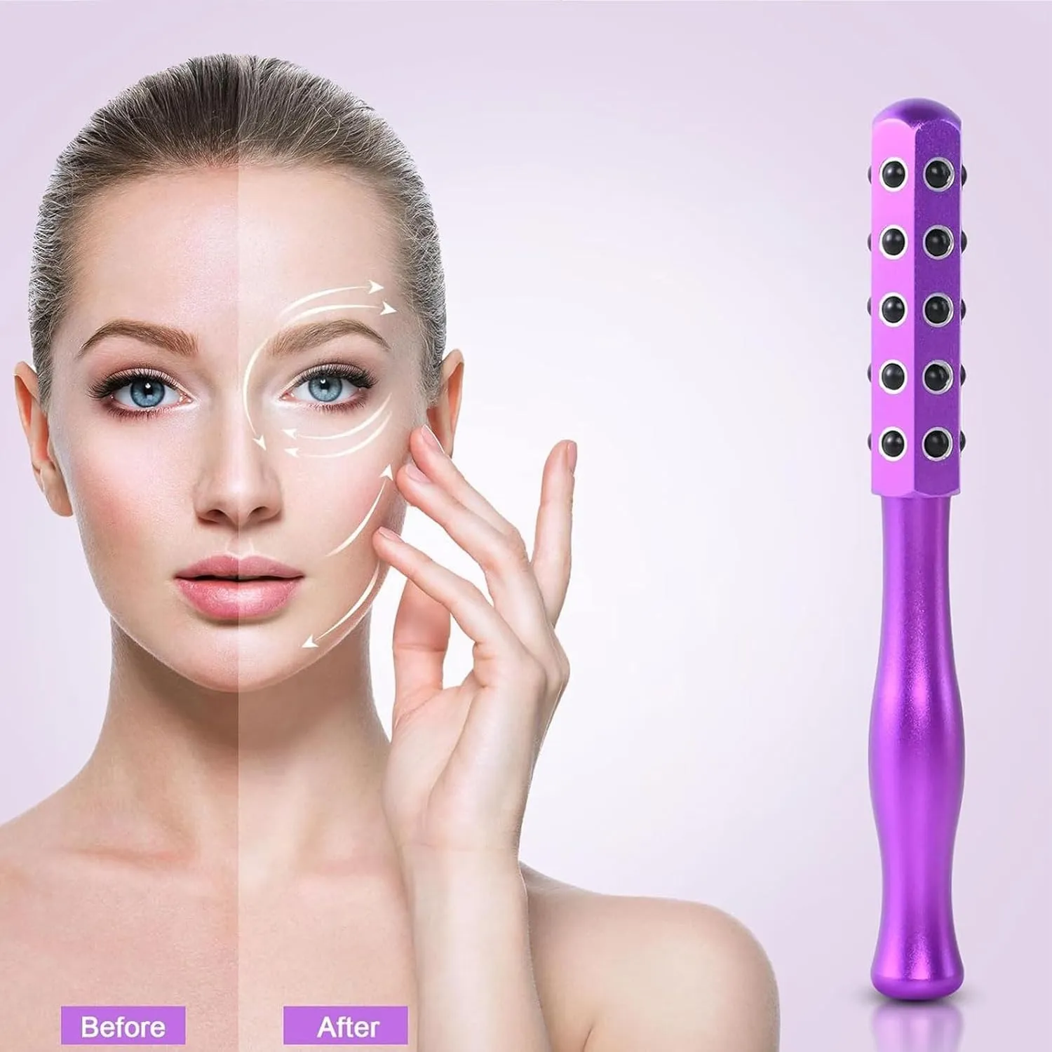 Facelift Pro Beauty Roller, Elarique Glow Sculpt - Beauty Roller, Germanium Stone Face Roller, Facial Massage Tool for Lifting and Skin Care (Pink)