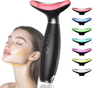 Facial and Neck Beauty Massager,7 Color Face and Neck Beauty Device with 3 Massage Modes,at Home Face Tool for Skin Care(Black)