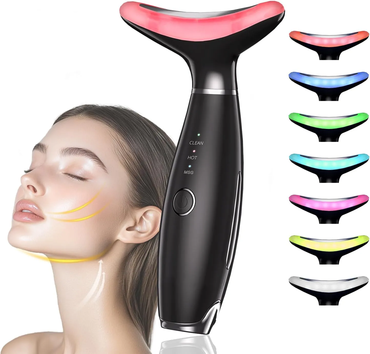 Facial and Neck Beauty Massager,7 Color Face and Neck Beauty Device with 3 Massage Modes,at Home Face Tool for Skin Care(Black)