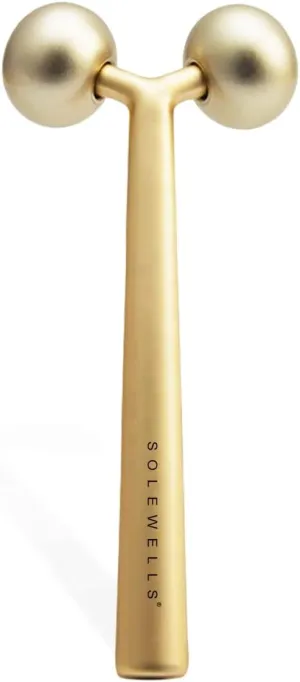 Facial Cooling Metal Gold Roller Massager, Contours Jawline, Promotes Lymphatic Drainage & Puffiness Reducer. Brighter, Smoother, Tighter Neck & Face Gym Exercise Anti-Aging, Not Jade.
