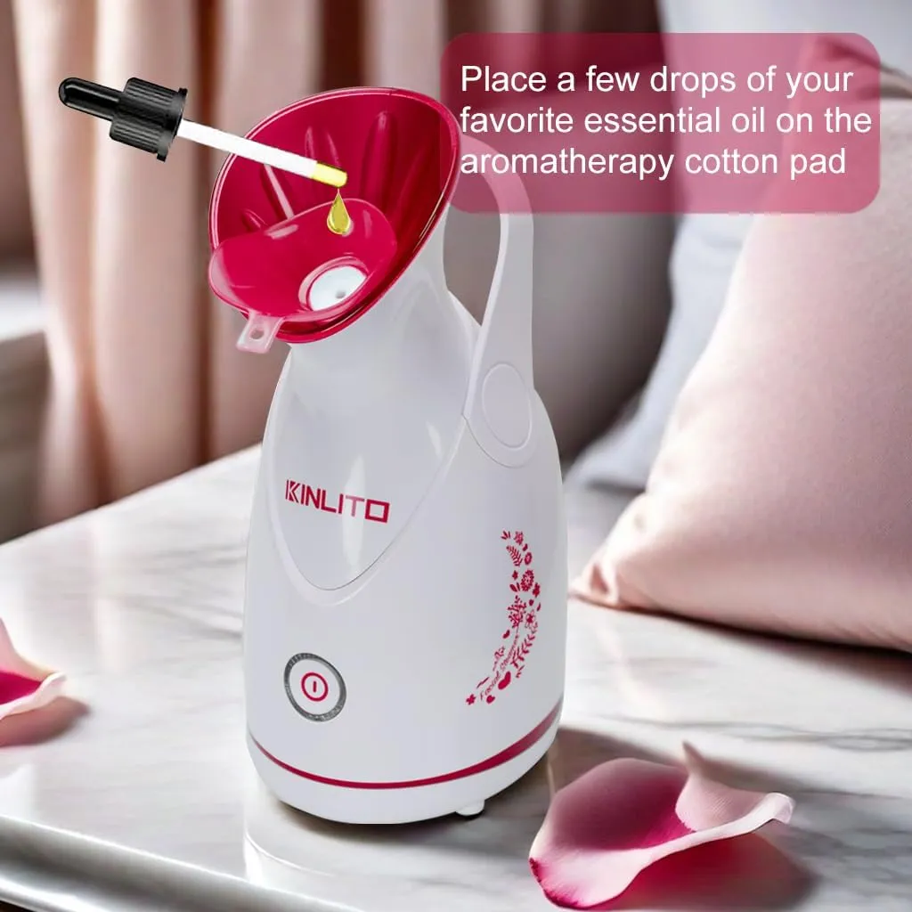 Facial Steamer Ionic Face Steamer for Home Facial, Warm Mist Portable Facial Steamer for Deep Cleaning Unclog Pores with Blackhead Remover, Aromatherapy Kit for Personal Home SPA (Rose Red)
