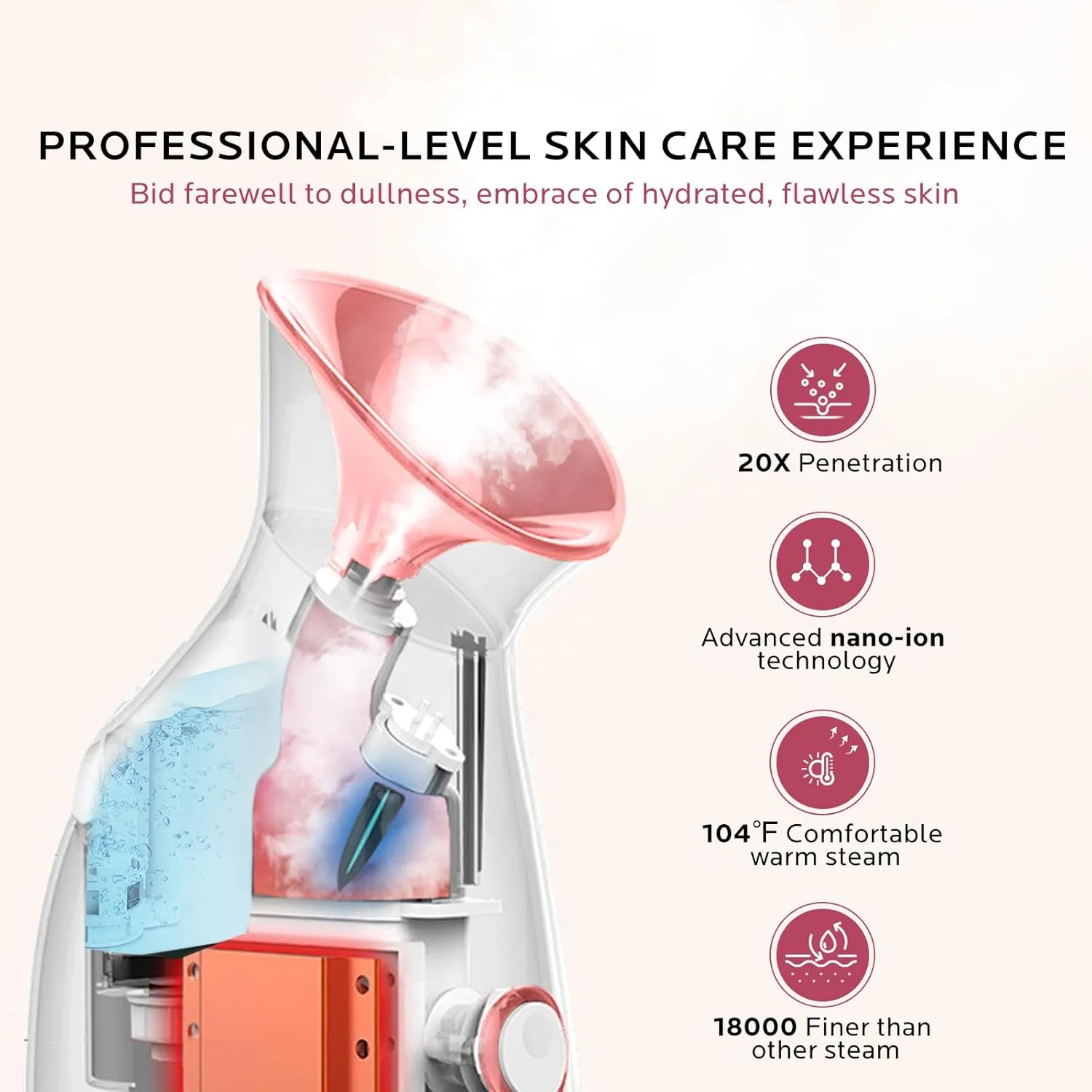 Facial Steamer Self-Care Gift Kit: Nano Ionic Face Steamer Deep Cleaning Unclogs Pores - Home Sauna Spa Humidifier Hot Mist for Women Men Sinus Moisturizing (Rose Gold)