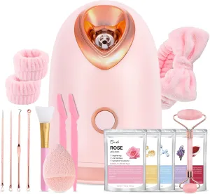 Facial Steamer Spa Kit with 17 Skin Care Tools, Nano Ionic Face Steamer for Deep Cleaning Unclogs Pores, Warm Mist Humidifier Steamer for Face Home Sauna SPA, Self Care Gifts for Women